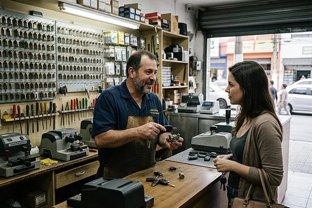 Chaveiro atendendo a um cliente em São Caetano do Sul.