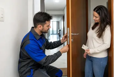 Profissional de chaveiro trabalhando na abertura de uma porta em São Caetano do Sul.